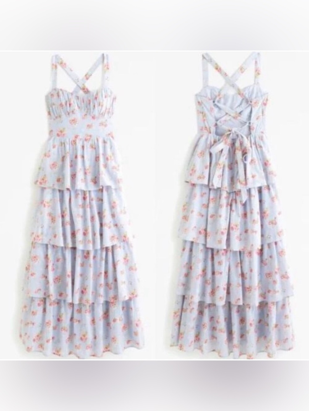 Abercrombie & Fitch Powder Blue Floral Tiered Maxi Dress